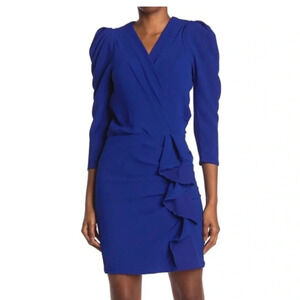 NWT Ba&Sh Melinda Puff Sleeve Ruched Mini Dress Blue Size XS